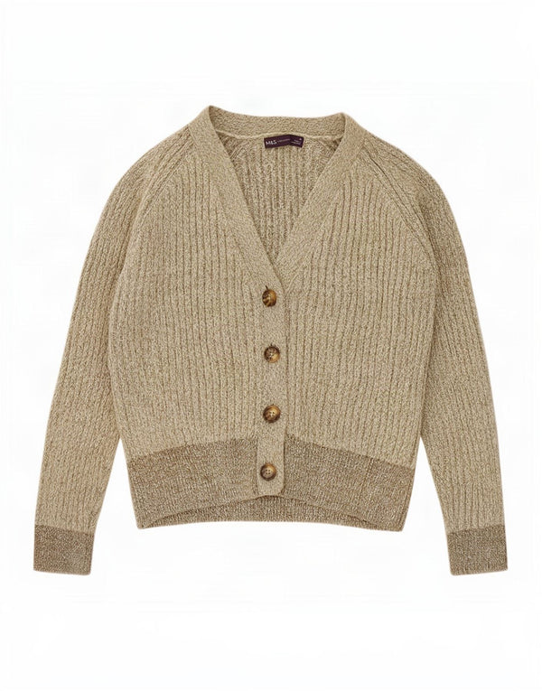 Marks & Spencer Damski sweter rozpinany UK 14, średnia bawełna w kolorze khaki z plamkami