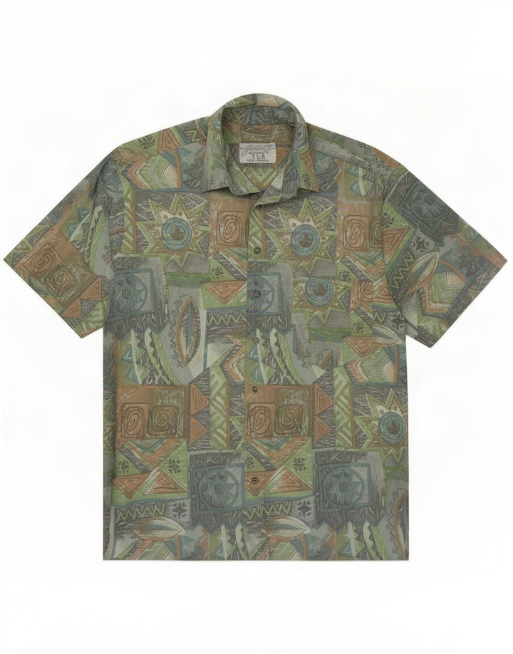 Męska koszula z krótkim rękawem w stylu vintage, abstrakcyjny, średni, wielokolorowy