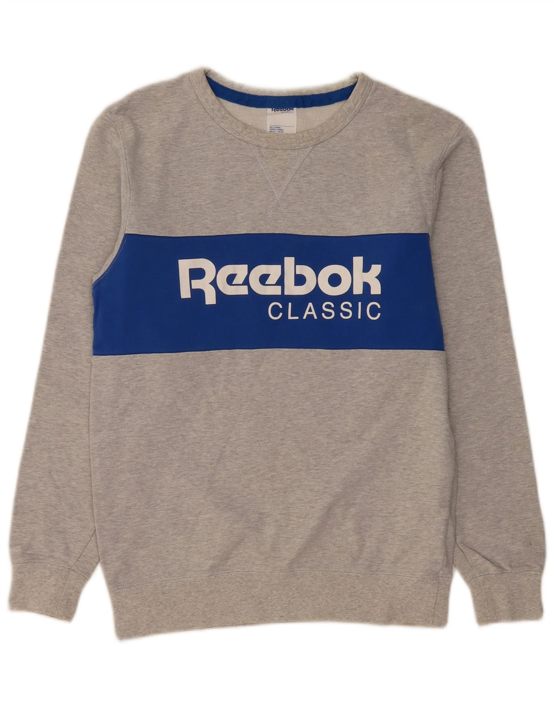Męska bluza z grafiką REEBOK, mała, szara, bawełniana w bloki kolorów