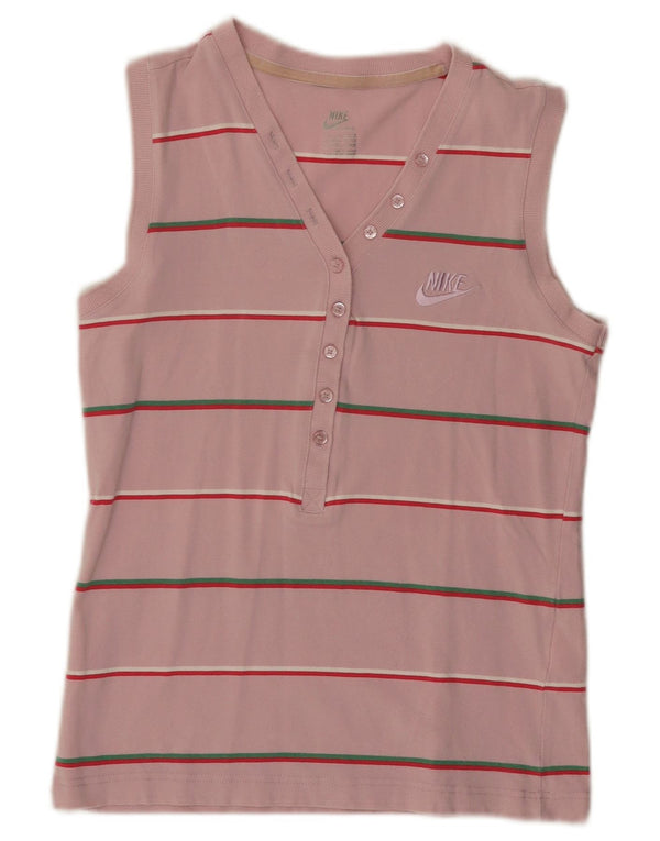 Nike Womens Vest Top UK 14/16 Large Pink Striped Cotton