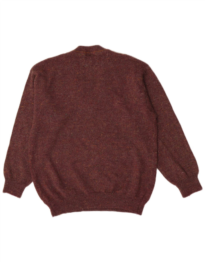 Męski sweter w stylu vintage z dekoltem w szpic, średni burgund, Argyle/Diament