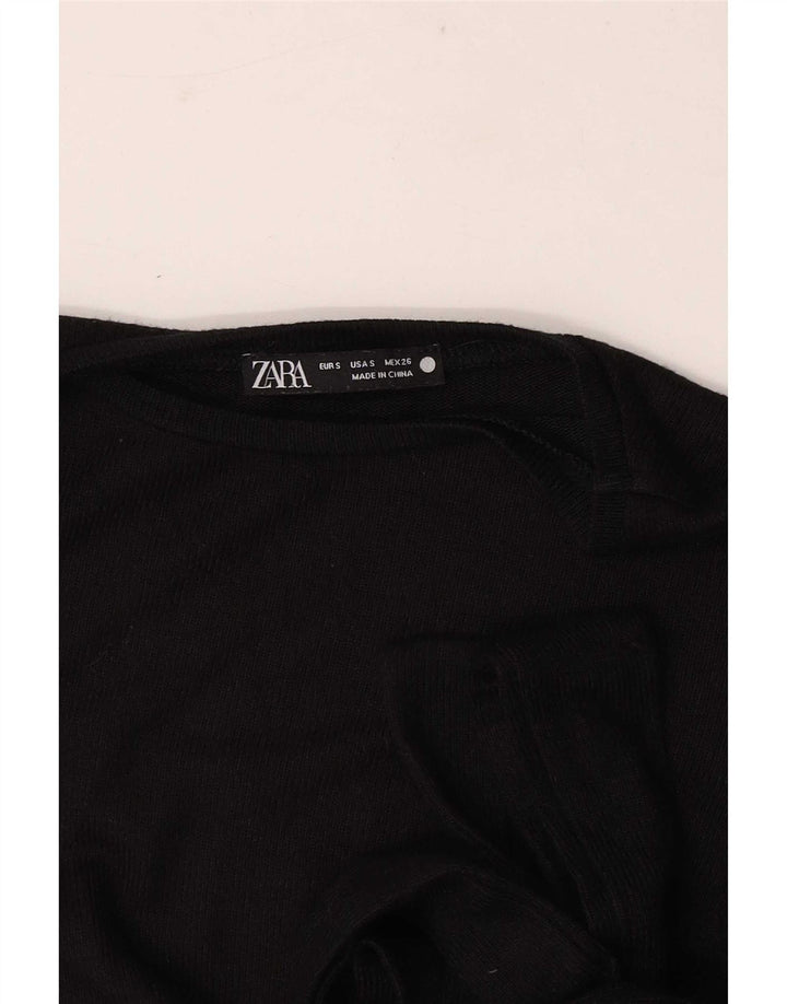 Damski top Zara z długim rękawem, wiązany z przodu, UK 8, mały, czarny