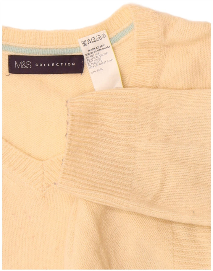 Marks & Spencer Damski sweter z dekoltem w kształcie litery V, średniej wielkości wełna w kolorze złamanej bieli