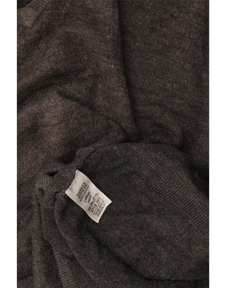 Marks & Spencer Męski sweter z dekoltem w kształcie litery V, duży, szary, akrylowy