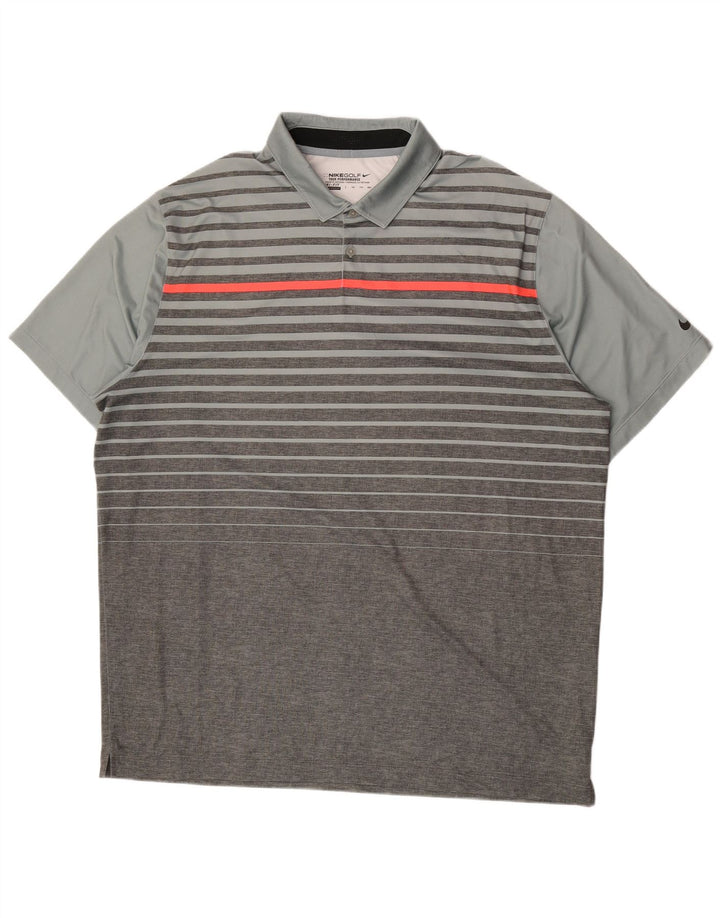 Męska koszulka polo Nike Dri Fit 2XL, szara, poliestrowa w paski