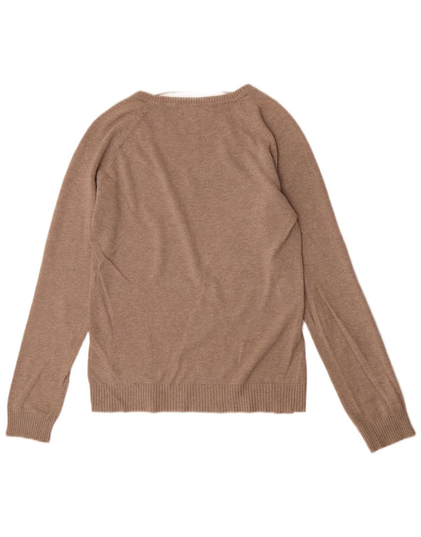 Sweter damski Zara z dekoltem w kształcie litery V, UK 12, średni brąz, tkanina argyle/diamentowa bawełna