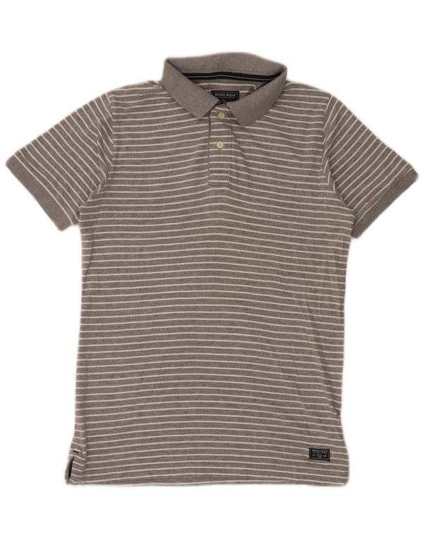 Męska koszulka polo Woolrich w małe, szare, bawełniane paski