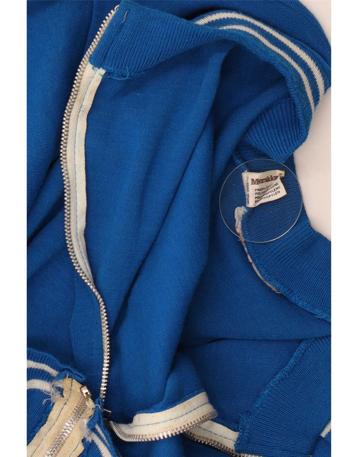 Vintage męski sweter rozpinany na zamek, duży niebieski polietylen