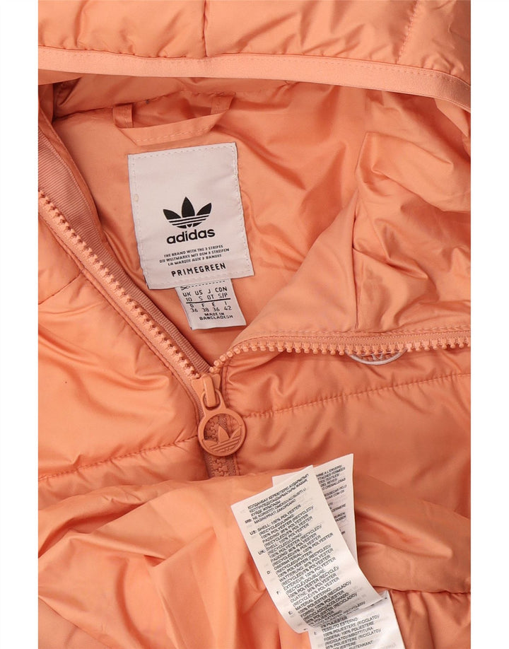 Damska kurtka Adidas Primegreen z kapturem, wyściełana UK 10, mała, pomarańczowa, poliester