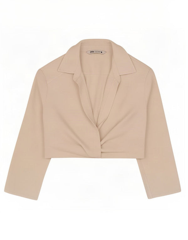 Zara Womens Crop Long Sleeve Blouse Top UK 10 Small Off White