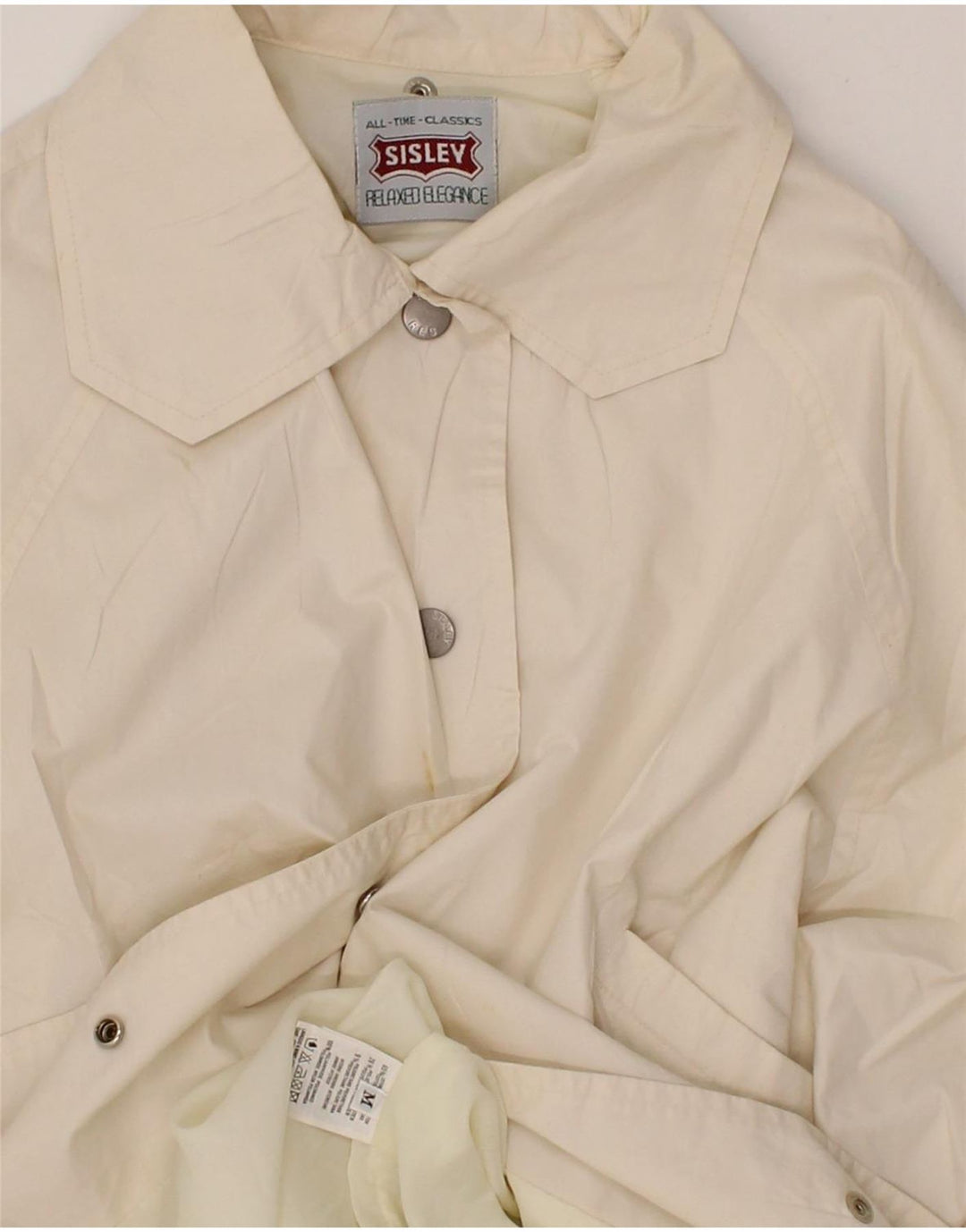 SISLEY Womens Oversized Bomber Jacket UK 14 Medium Off White Cotton Vintage Sisley and Second-Hand Sisley from Messina Hembry 