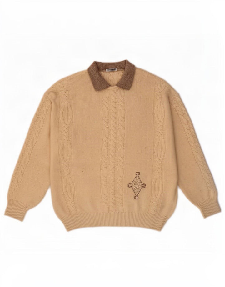 Cacharel Męski sweter polo IT 52 Duża beżowa wełna