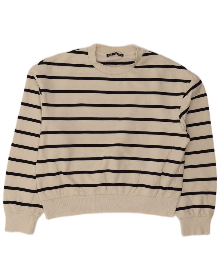 Damska bluza Zara Crop Sweter UK 14 Średnia bawełna w białe paski