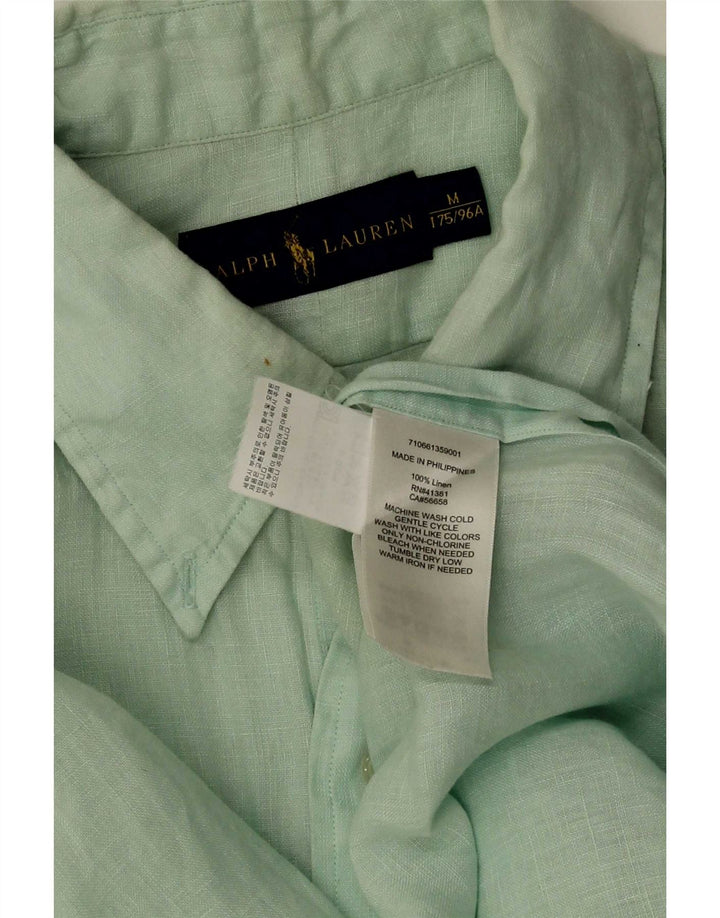 Męska koszula z krótkim rękawem Ralph Lauren, średnio zielona lniana