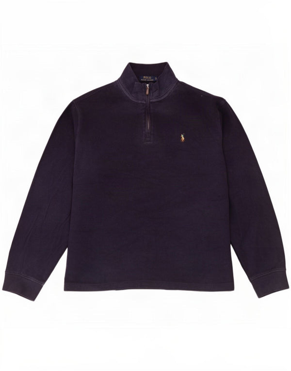 Polo Ralph Lauren Męski sweter z zamkiem błyskawicznym, duży, granatowy, bawełniany
