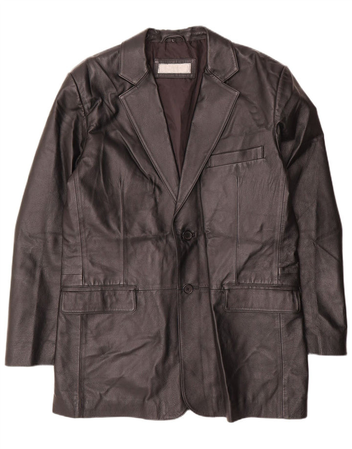 Męska marynarka skórzana zapinana na 2 guziki w stylu vintage, UK 40, duża czarna