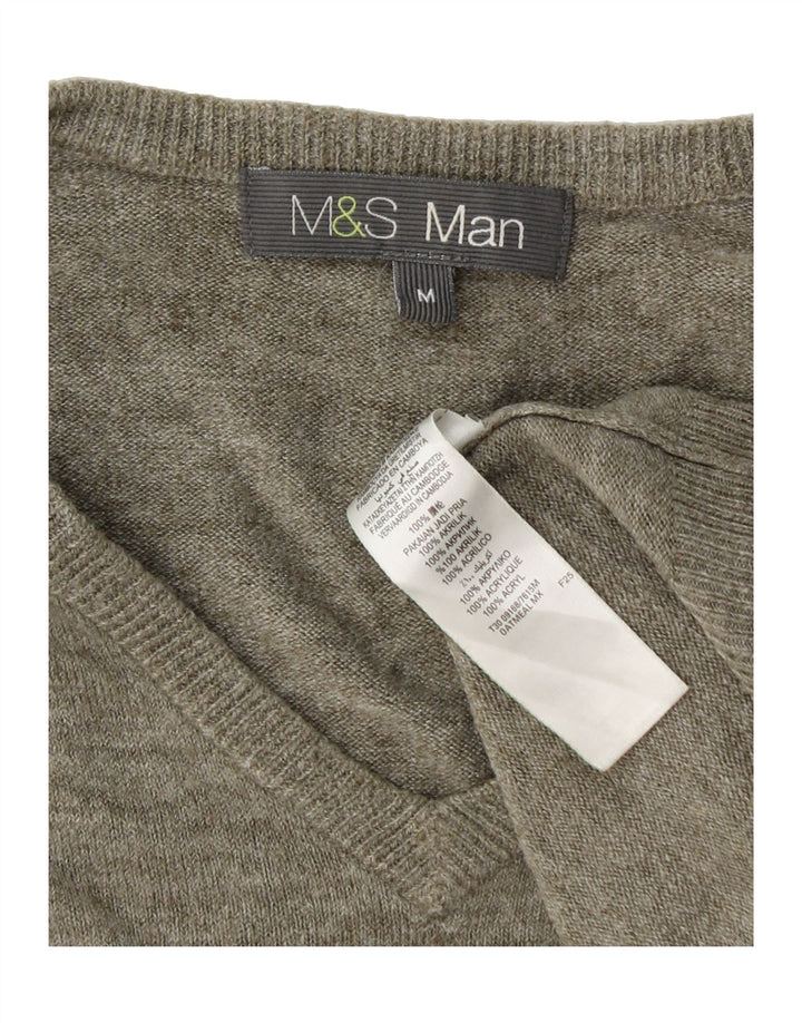 MARKS & SPENCER Mens V-Neck Jumper Sweater Medium Green Acrylic Vintage Marks & Spencer and Second-Hand Marks & Spencer from Messina Hembry 