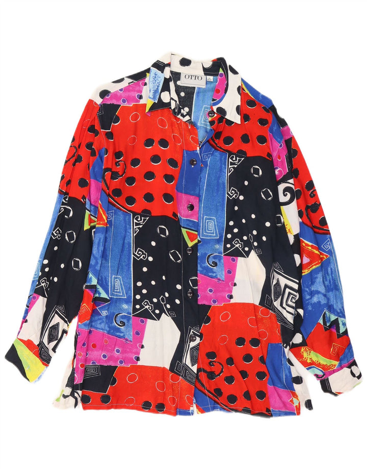 Damska bluzka koszulowa VINTAGE EU 44/46 XL Wielokolorowa patchworkowa wiskoza