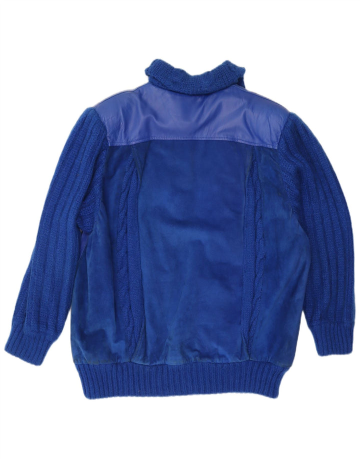 Vintage damska kurtka skórzana IT 46, duża niebieska moherowa