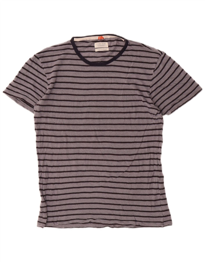 T-shirt męski Zara, lniany, w średnie szare paski