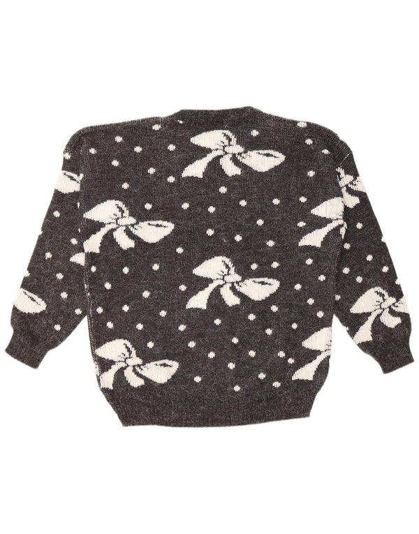 Sweter damski VINTAGE z okrągłym dekoltem UK 16, duży, szary, w kropki, akryl