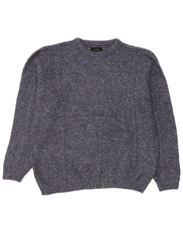 Męski sweter Zara z okrągłym dekoltem, duży, granatowy, akrylowy w cętki