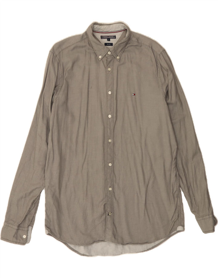 TOMMY HILFIGER Mens Slim Fit Shirt XL Grey Polka Dot Vintage Tommy Hilfiger and Second-Hand Tommy Hilfiger from Messina Hembry 