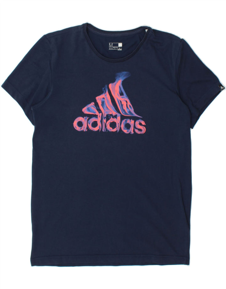ADIDAS Mens Graphic T-Shirt Top Medium Navy Blue Cotton Vintage Adidas and Second-Hand Adidas from Messina Hembry 