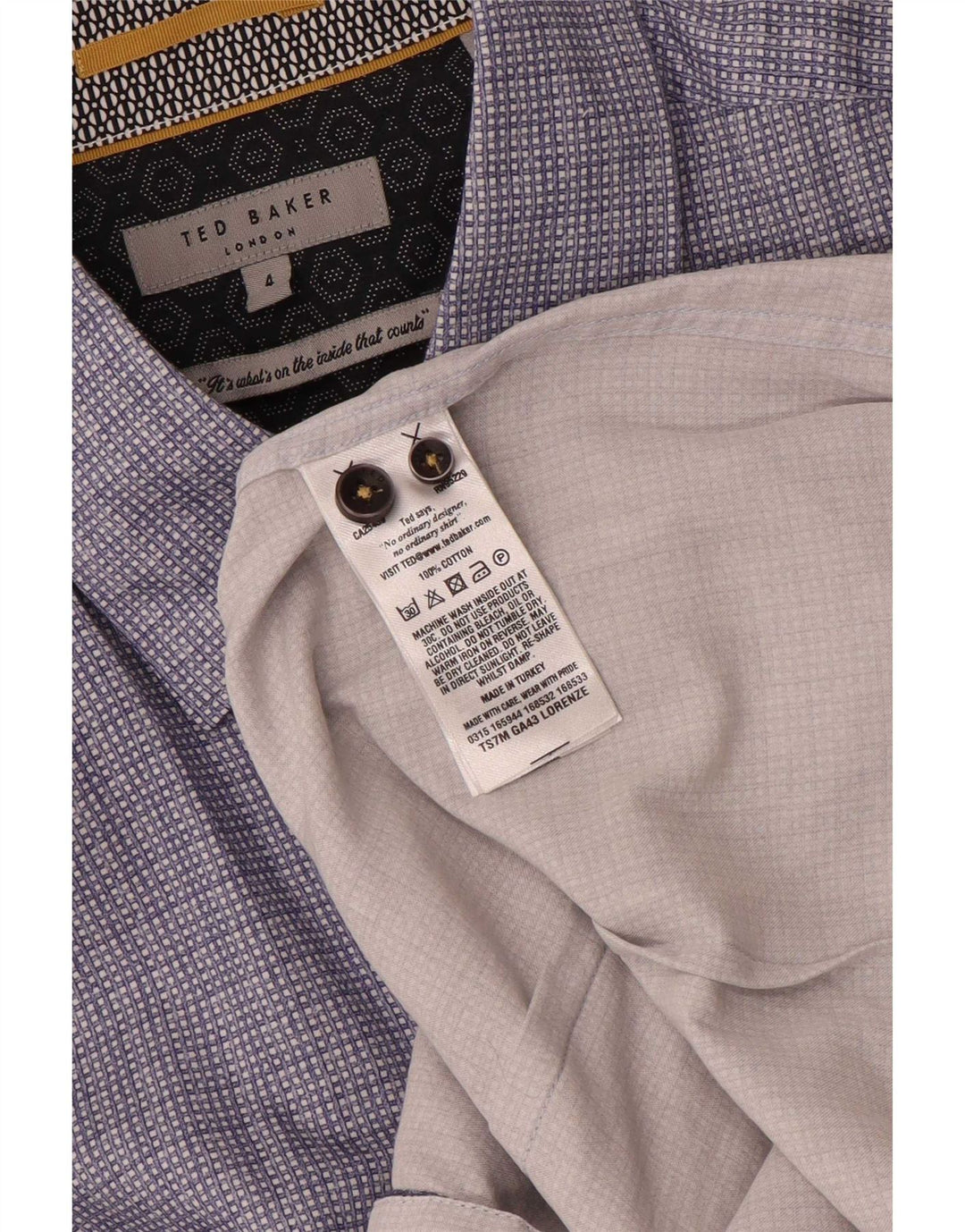 Koszula męska z krótkim rękawem Ted Baker, rozmiar 4, duża, granatowa, z geometrycznej bawełny