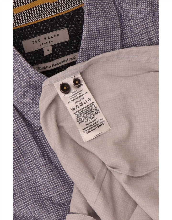 Koszula męska z krótkim rękawem Ted Baker, rozmiar 4, duża, granatowa, z geometrycznej bawełny