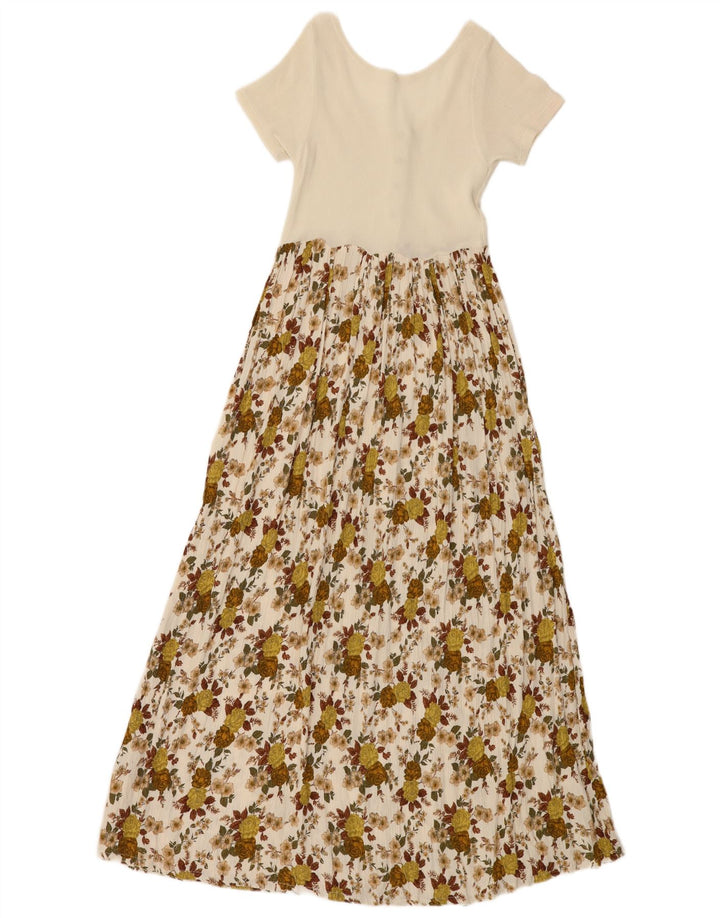 Damska sukienka maxi VINTAGE UK 4 XS w kolorze złamanej bieli w kwiaty