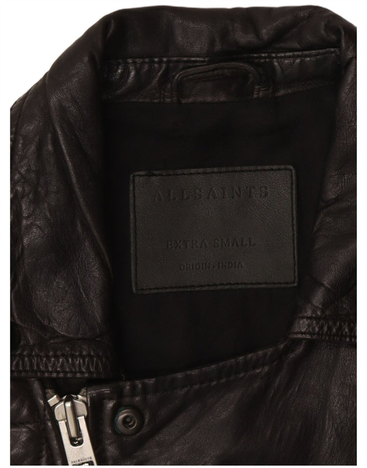 All Saints Męska skórzana kurtka motocyklowa UK 36 Mała czarna skórzana kurtka motocyklowa