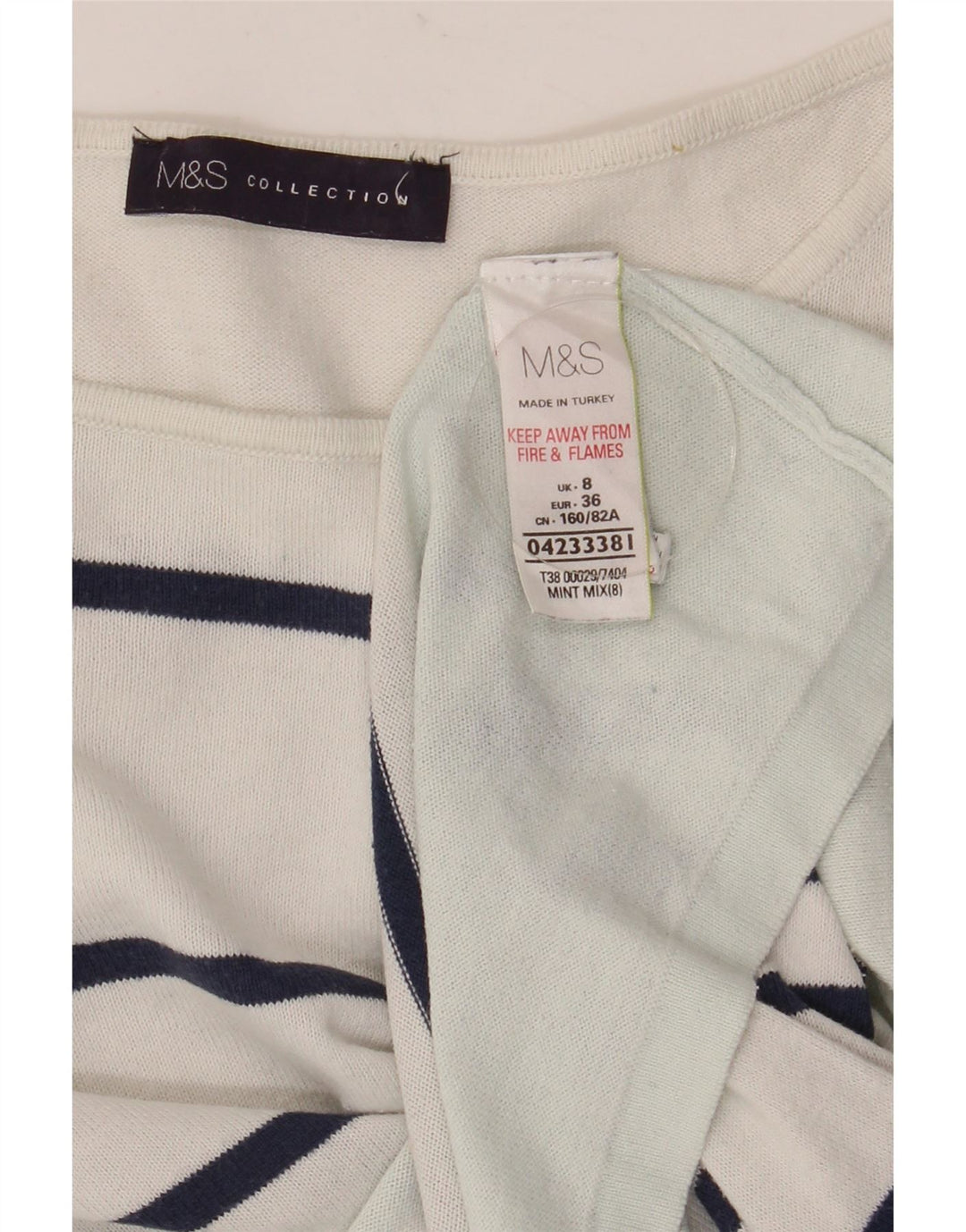 Marks & Spencer Damski top z długim rękawem, UK 8, małe, bawełniane w białe paski
