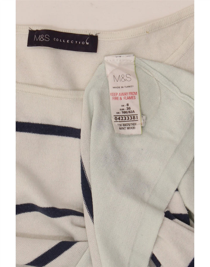 Marks & Spencer Damski top z długim rękawem, UK 8, małe, bawełniane w białe paski