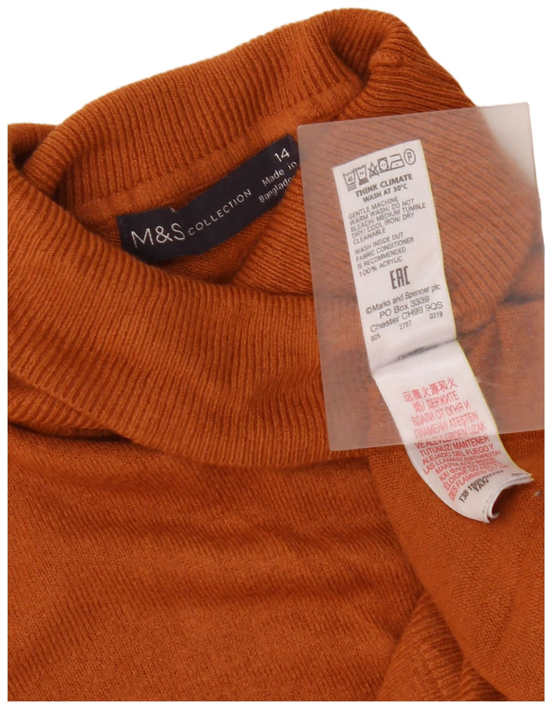Marks & Spencer Damski sweter z golfem UK 14, duży, brązowy akryl