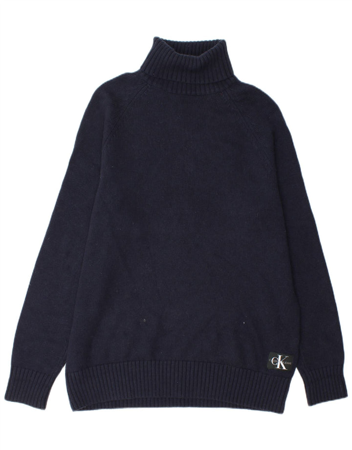 Męski sweter z wywijanym dekoltem Calvin Klein Jeans, średni granatowy, bawełniany
