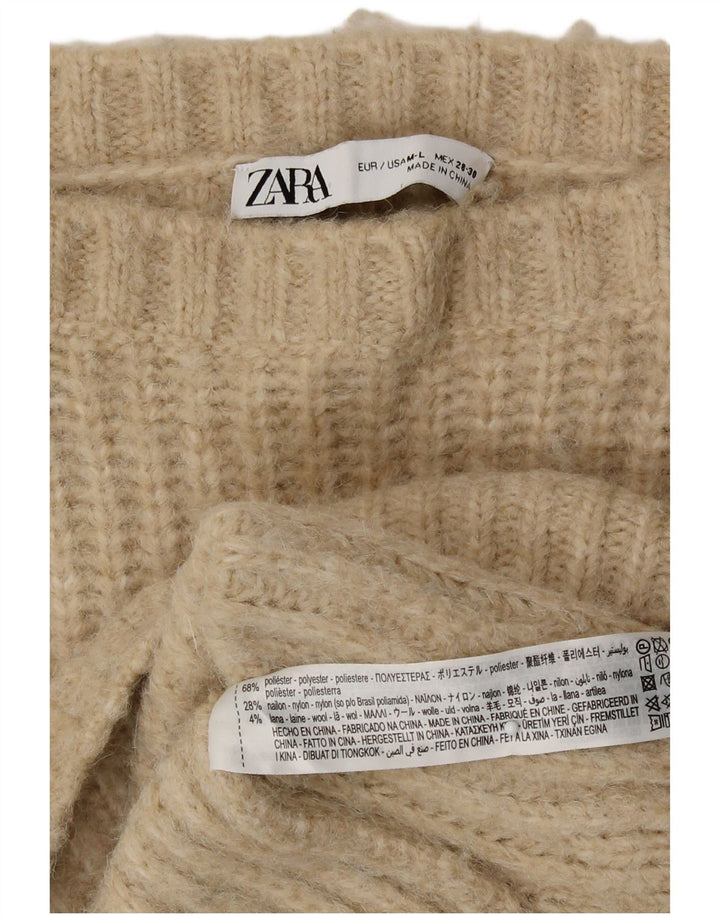 Damski sweter oversize z dekoltem w łódkę Zara UK 14, średni beżowy poliester