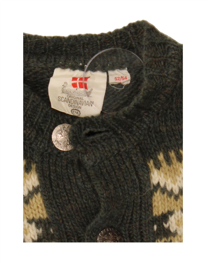 Męski sweter kardigan C&A IT 52/54 Large Khaki Fair Isle Wool