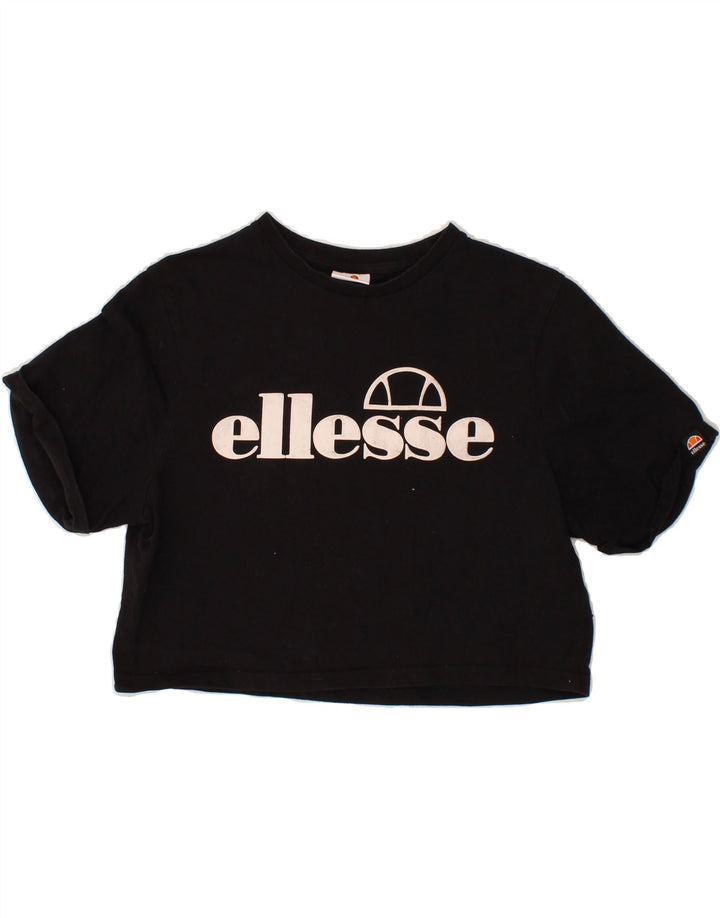 ELLESSE Womens Crop Graphic T-Shirt Top UK 14 Medium Black Vintage Ellesse and Second-Hand Ellesse from Messina Hembry 