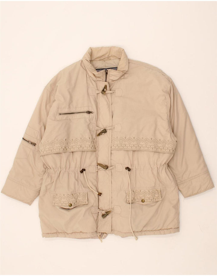 VINTAGE Womens Duffle Coat UK 14 Medium Beige Polyester Vintage Vintage and Second-Hand Vintage from Messina Hembry 