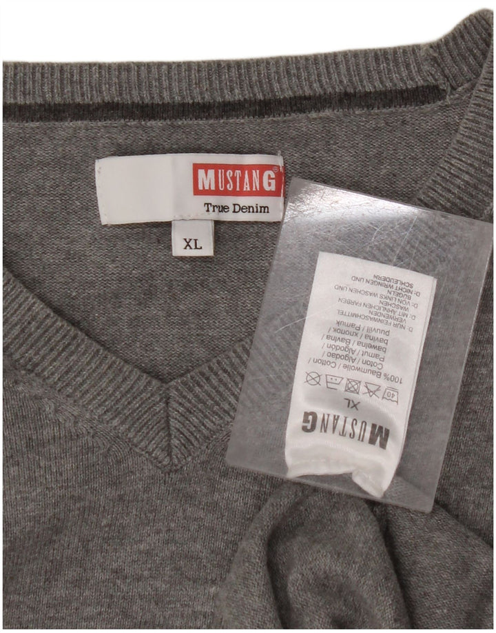 MUSTANG Damski sweter z dekoltem w kształcie litery V, UK 18 XL, szara bawełna
