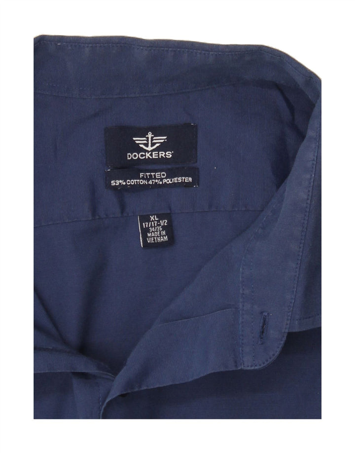 DOCKERS Mens Fitted Shirt Size 17 1/2 XL Navy Blue Cotton Vintage Dockers and Second-Hand Dockers from Messina Hembry 
