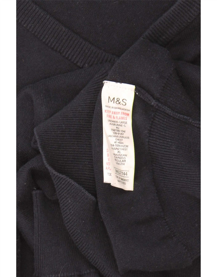 Marks & Spencer Męski sweter z dekoltem w kształcie litery V, duży, granatowy, bawełniany