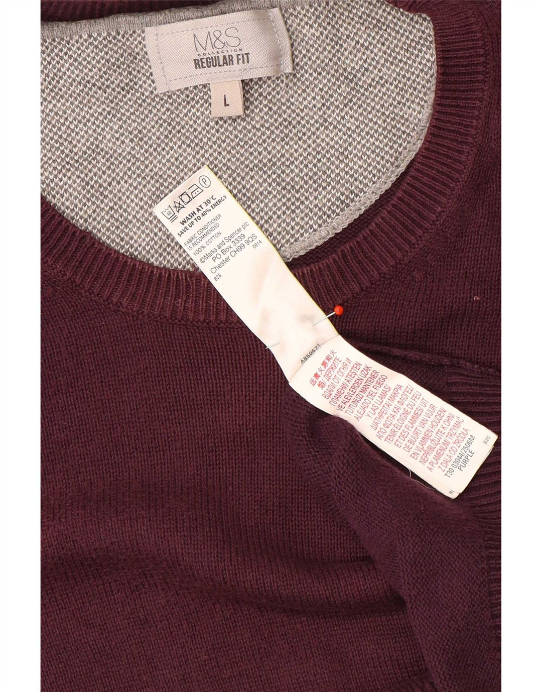 Marks & Spencer Męski sweter o regularnym kroju z okrągłym dekoltem, duży fioletowy