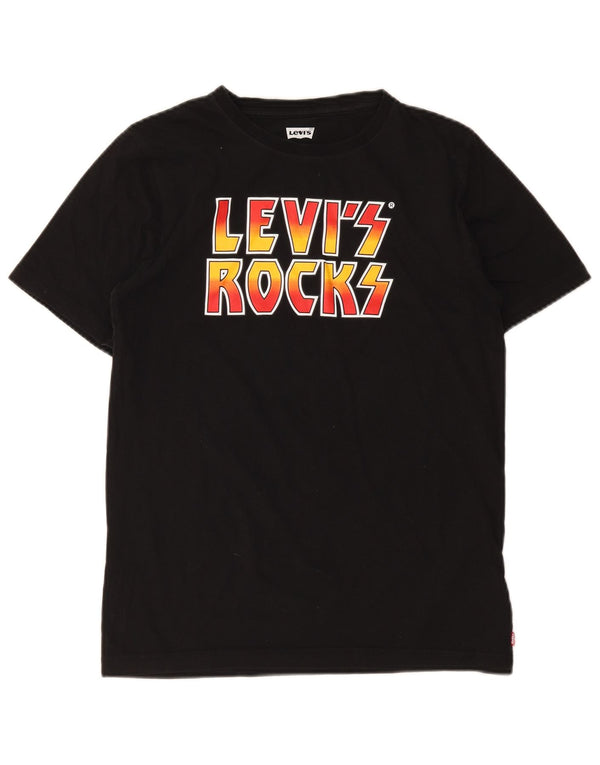 Chłopięcy T-shirt z grafiką Levi's Top 15-16 lat, czarny, bawełniany, rockowy
