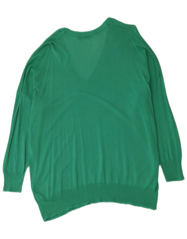Sweter damski Zara Oversize z dekoltem w kształcie litery V, UK 14, średni zielony, bawełniany