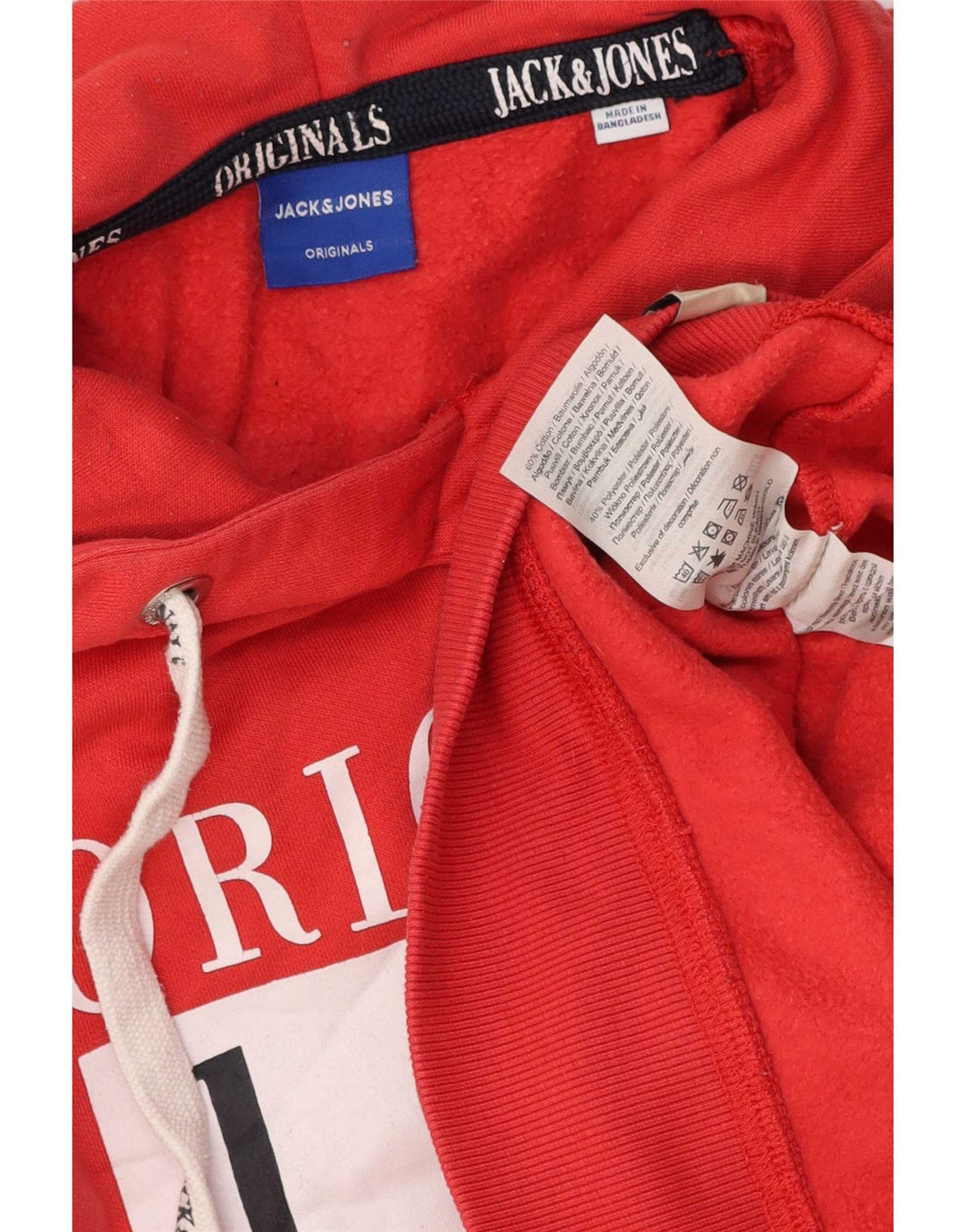 Męski sweter z kapturem i grafiką Jack & Jones, mały, czerwony, bawełniany