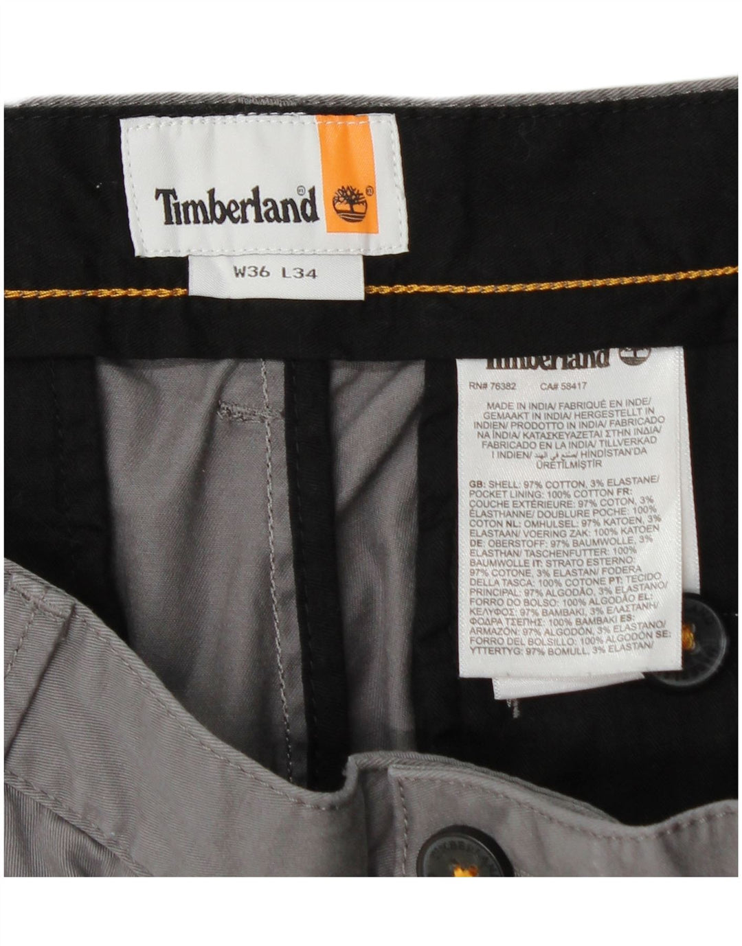 Męskie spodnie typu slim chino TIMBERLAND W36 L34 Szara bawełna
