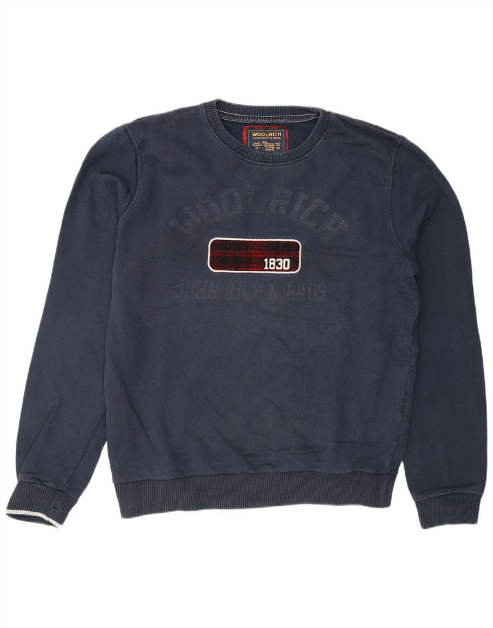 Męska bluza z grafiką Woolrich, duża, granatowa, bawełniana