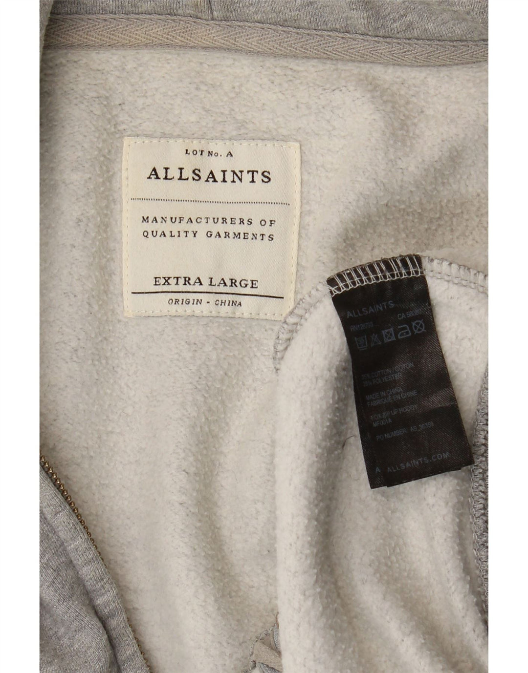 Męski sweter z kapturem i zamkiem All Saints XL, szara bawełna